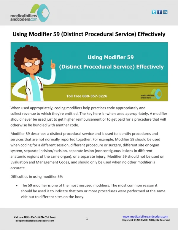 Using Modifier 59 (Distinct Procedural Service) Effectively