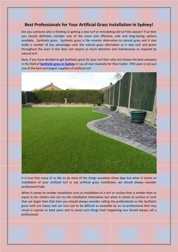 Best Professionals for Your Artificial Grass Installation in Sydney!