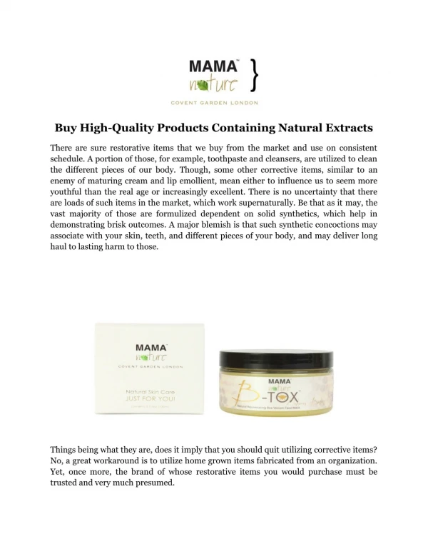 Buy High-Quality Products Containing Natural Extracts