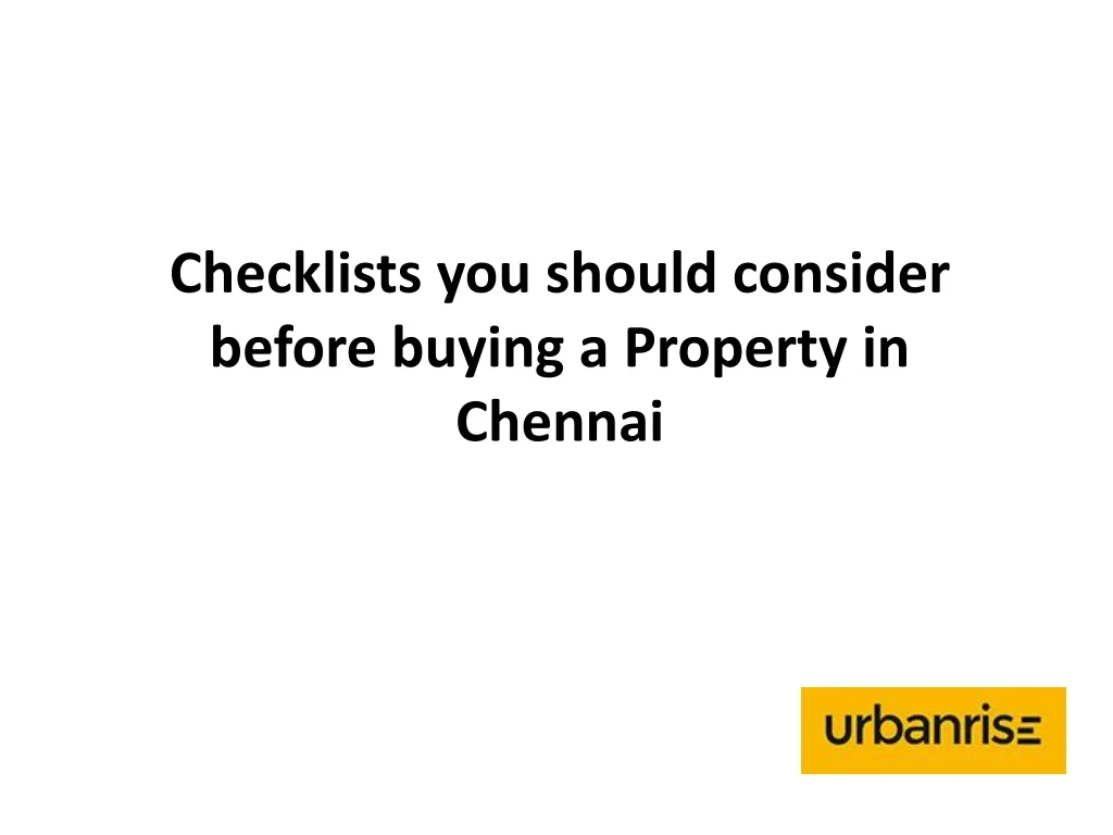 checklists you should consider before buying a property in chennai