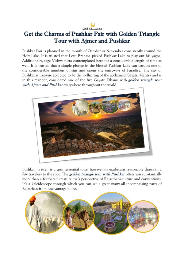 Get the Charms of Pushkar Fair with Golden Triangle Tour with Ajmer and Pushkar