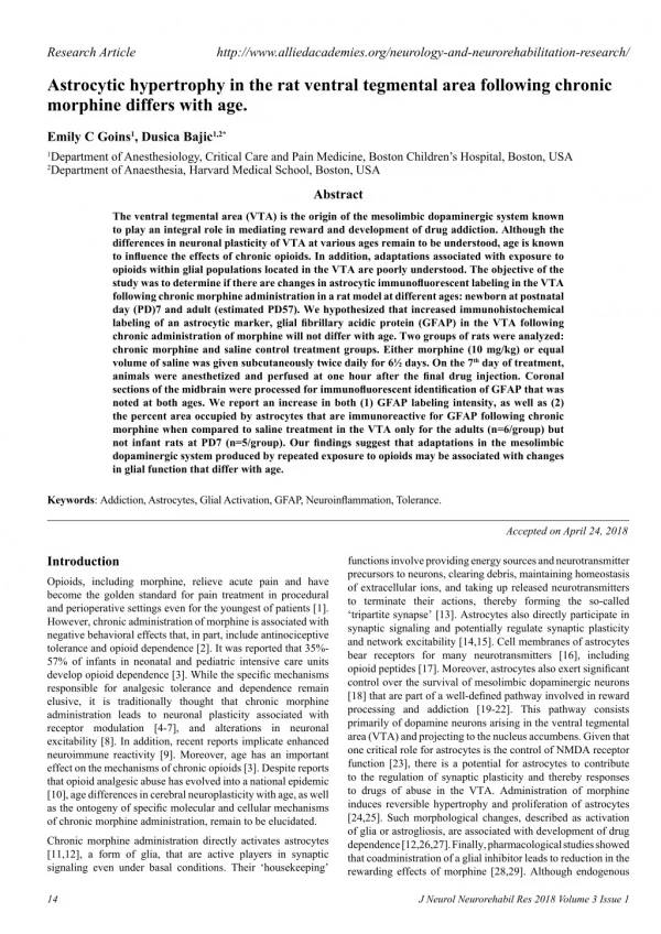 Astrocytic hypertrophy in the rat ventral tegmental area following chronic morphine differs with age