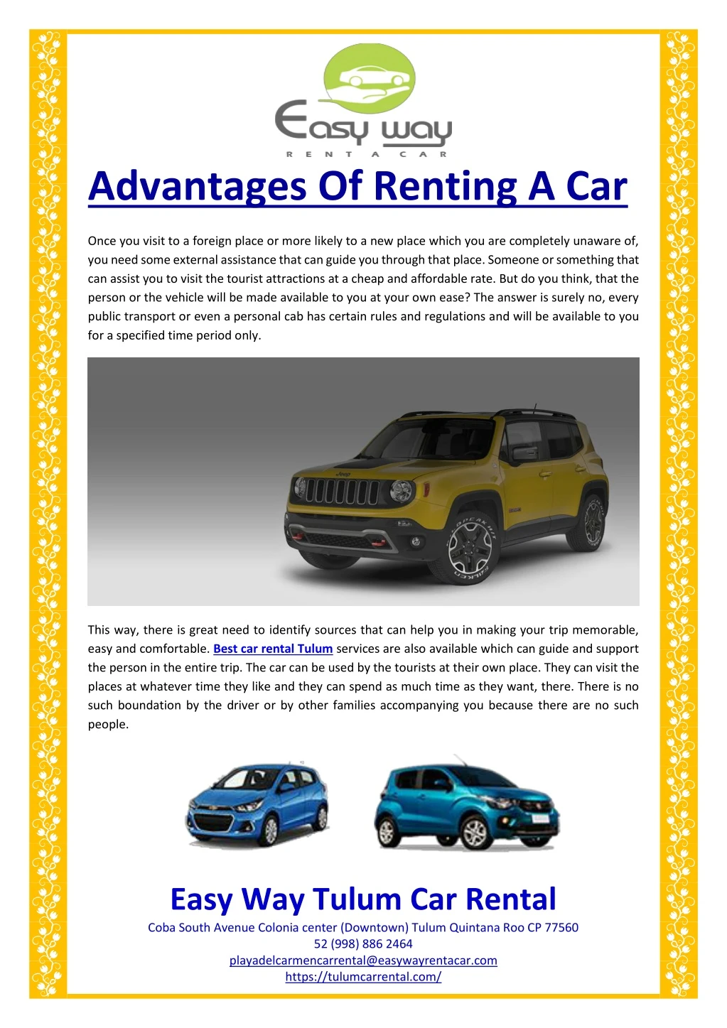 advantages of renting a car
