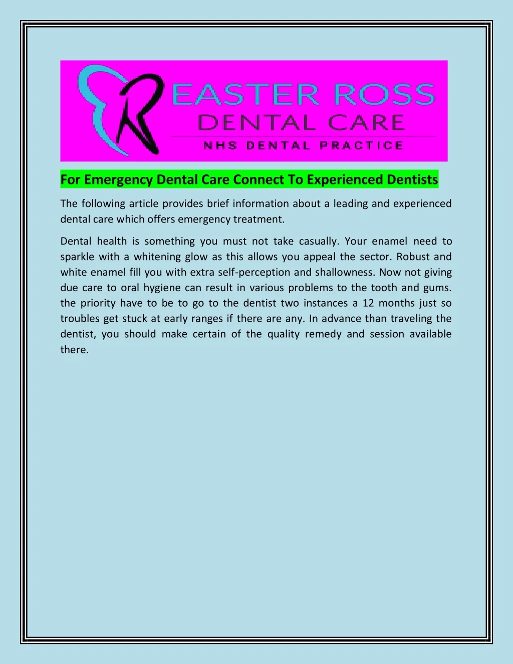 for emergency dental care connect to experienced