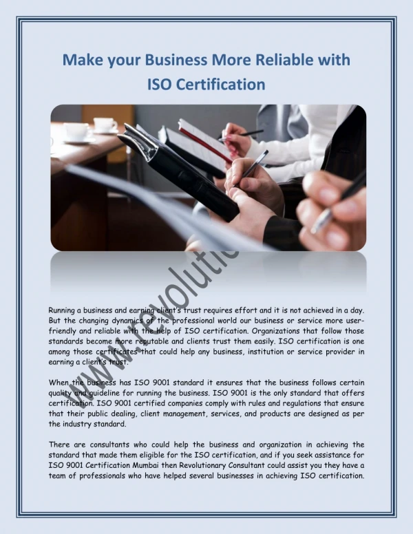 Make your Business More Reliable with ISO Certification