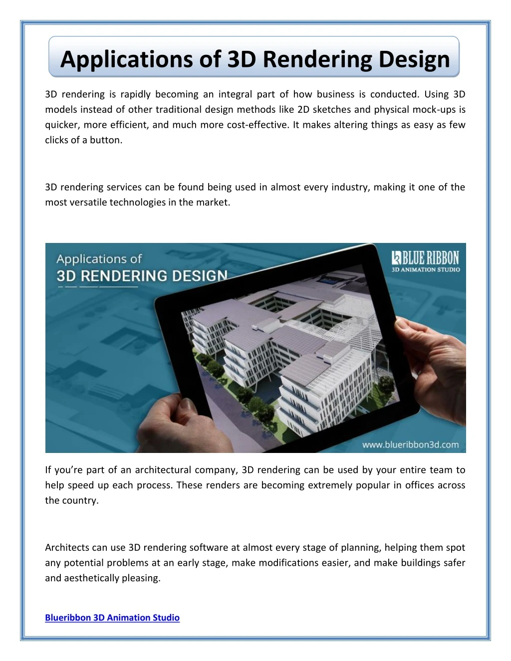 applications of 3d rendering design