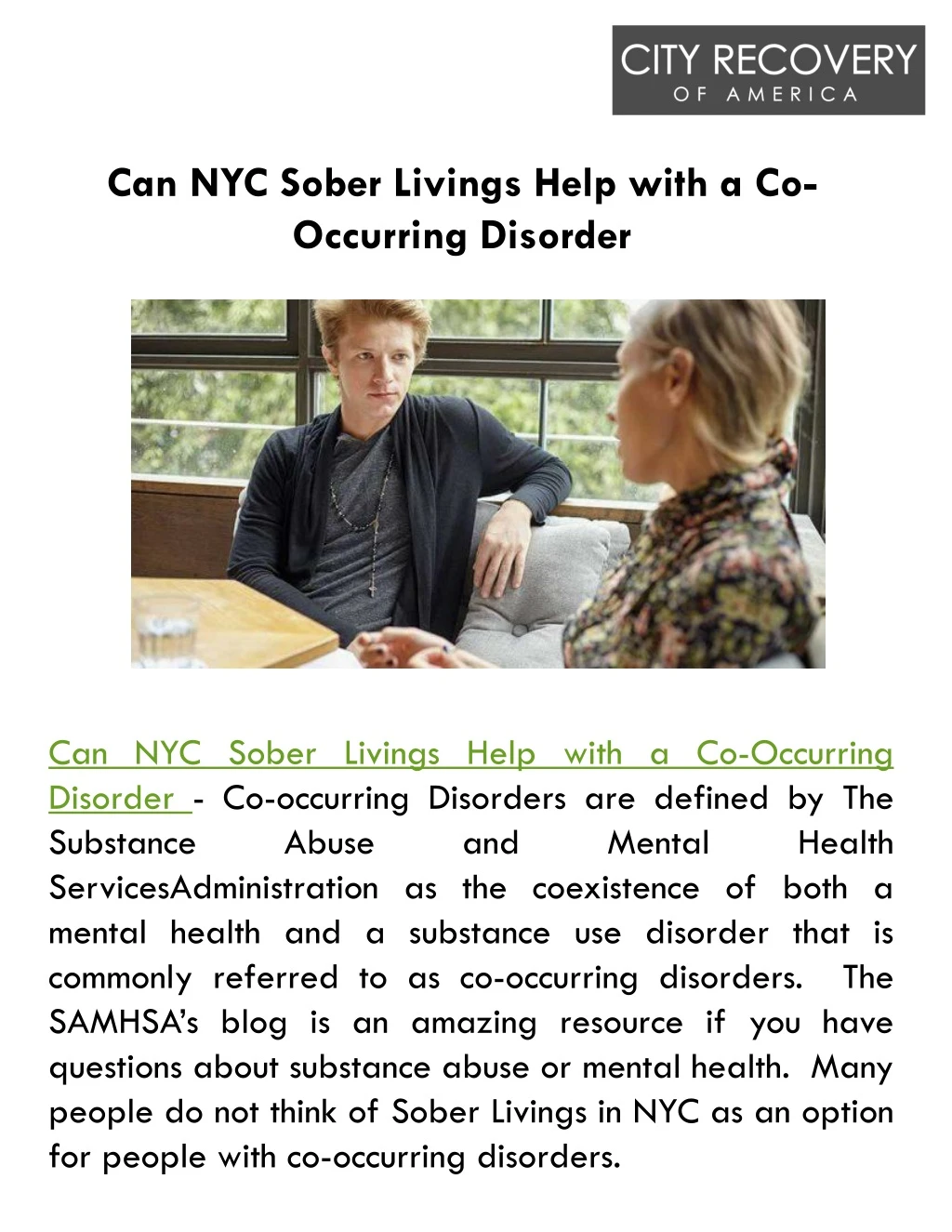 can nyc sober livings help with a co occurring
