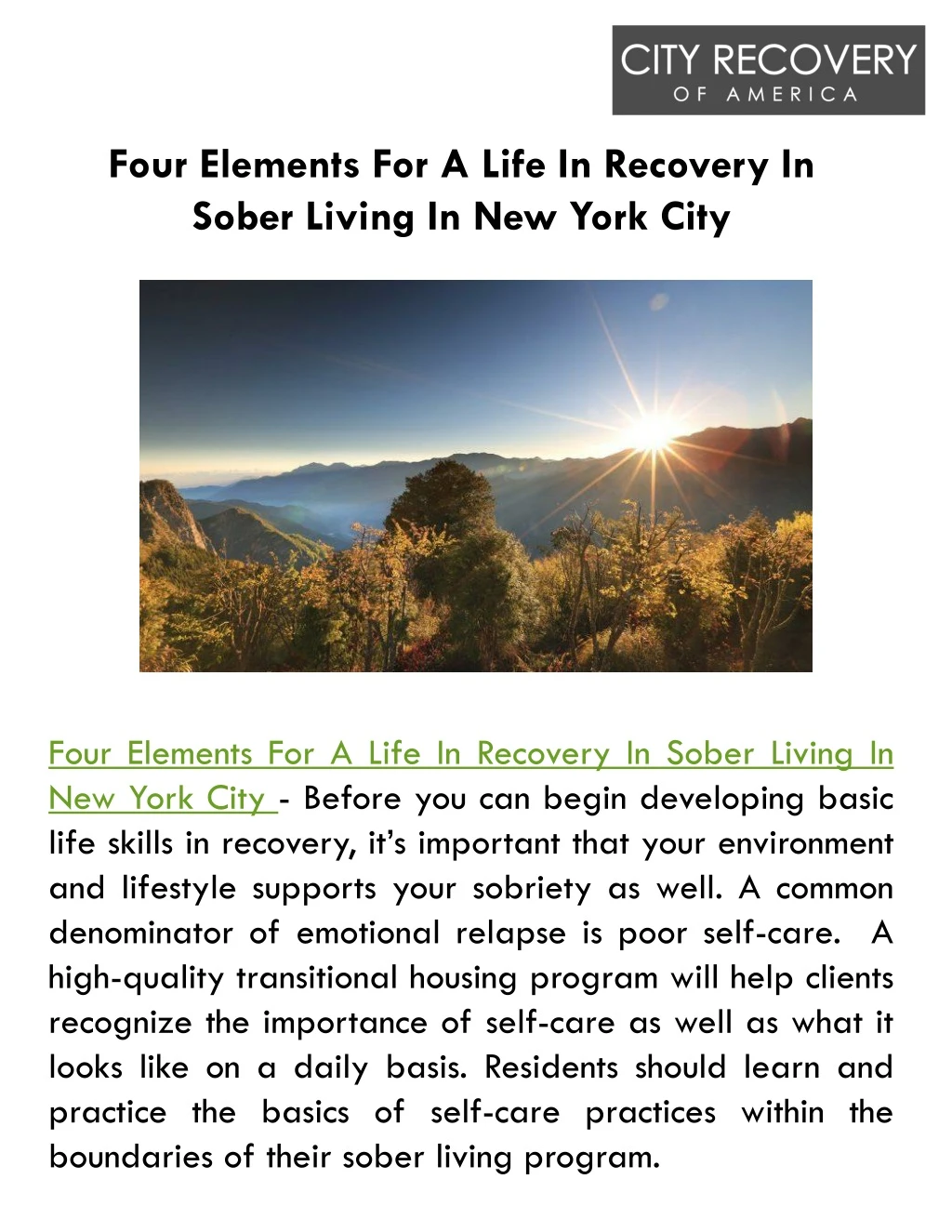 four elements for a life in recovery in sober