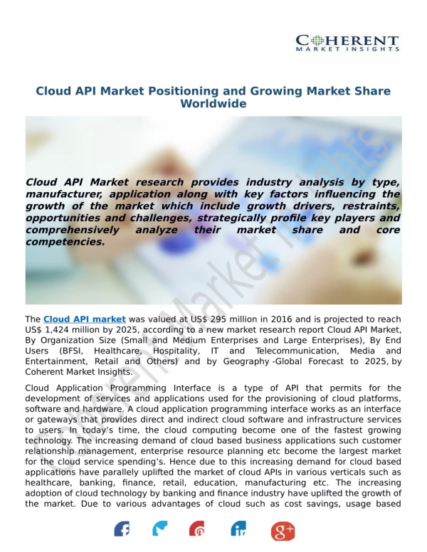 Cloud API Market Positioning and Growing Market Share Worldwide