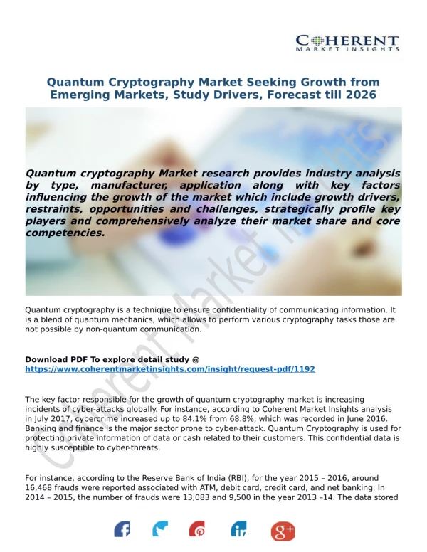 Quantum Cryptography Market Seeking Growth from Emerging Markets, Study Drivers, Forecast till 2026