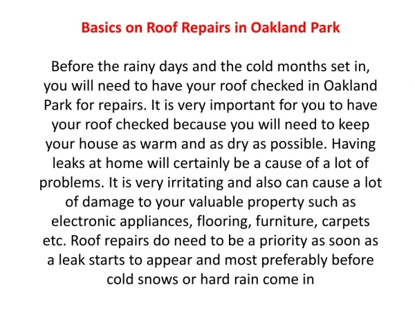Roof Repair Oakland Park | Call Now: 954-343-3228