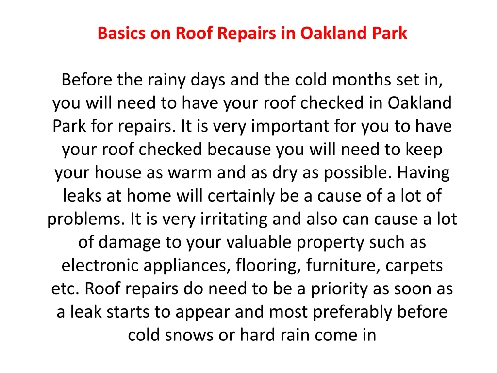 basics on roof repairs in oakland park before