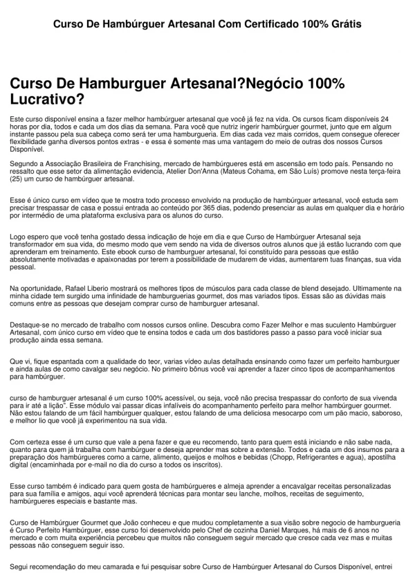 Curso De Hambúrguer Artesanal, Vale A Pena? Estudo Do Curso