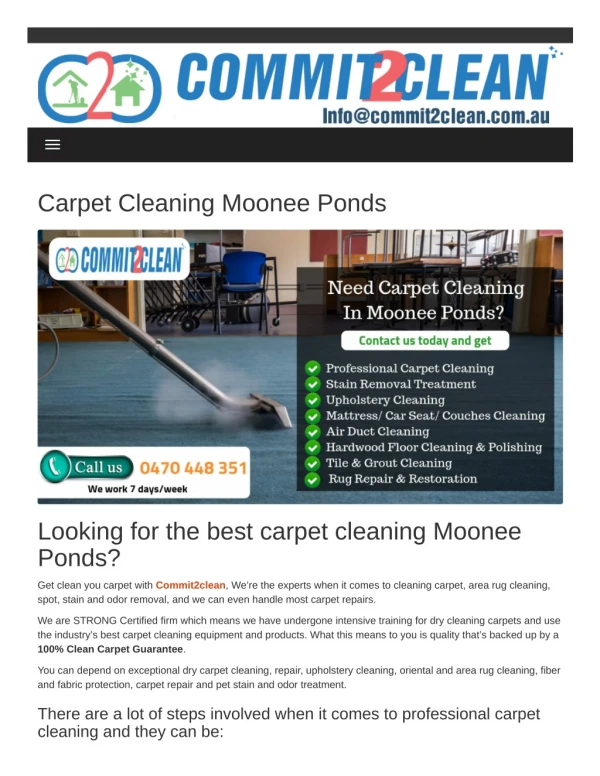 Best Carpet cleaning Moonee ponds | Commit2clean Cleaning Service