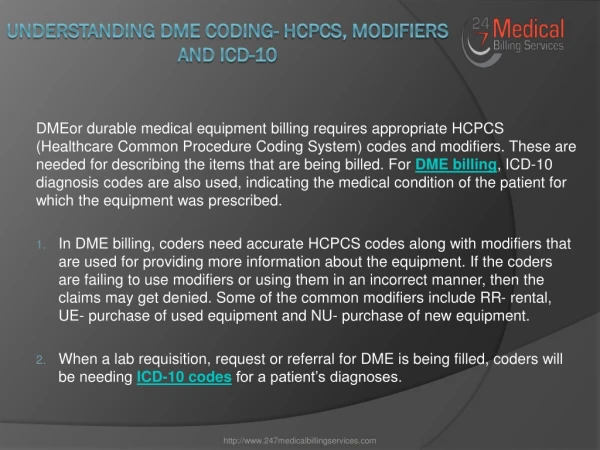 Understanding DME Coding- HCPCS, Modifiers and ICD-10