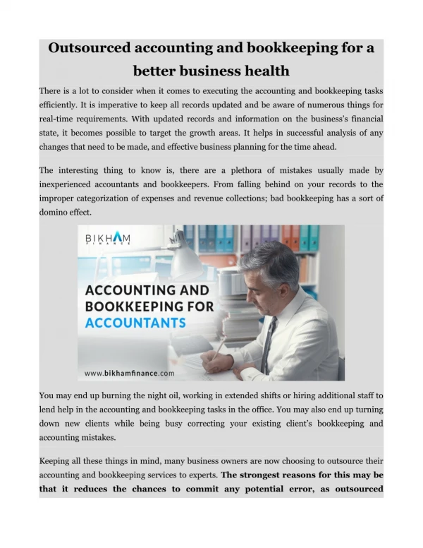 Outsourced accounting and bookkeeping for a better business health