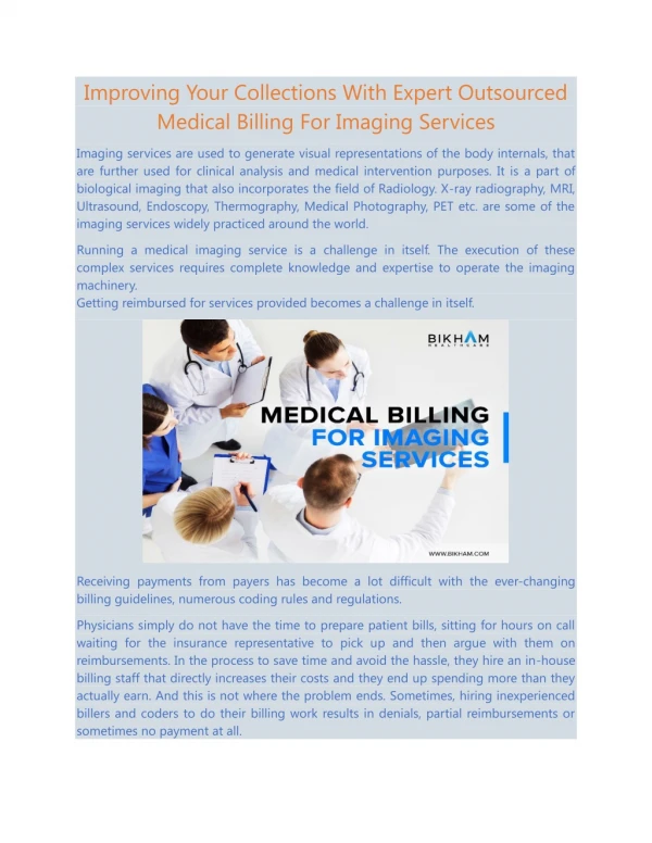 Improving Your Collections With Expert Outsourced Medical Billing For Imaging Services
