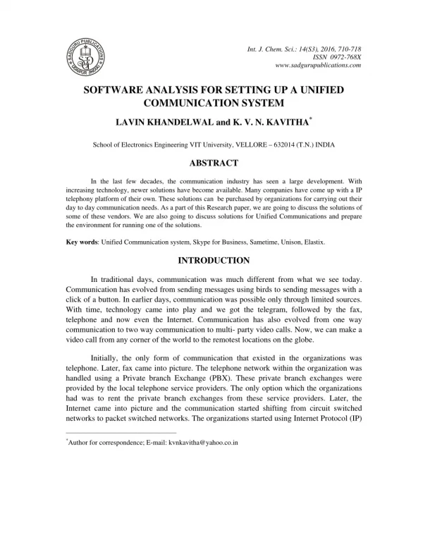 Software Analysis for Setting up A Unified Communication System