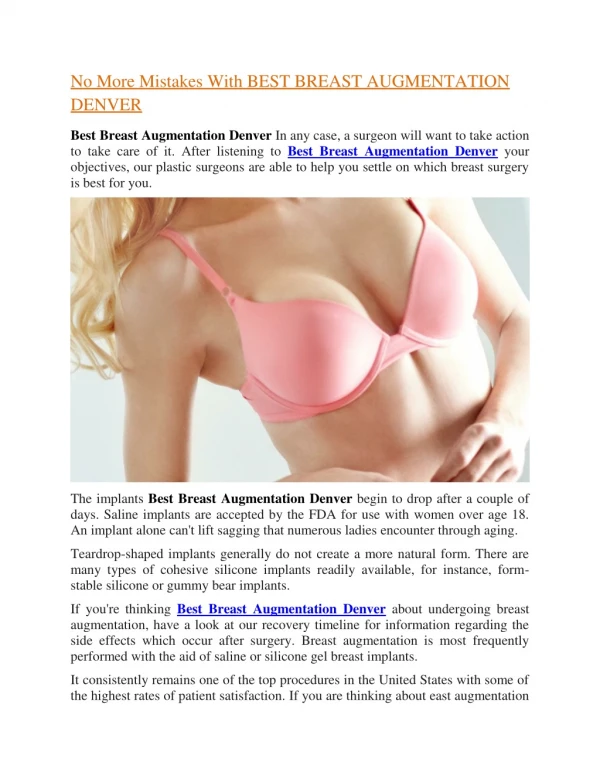 No More Mistakes With BEST BREAST AUGMENTATION DENVER