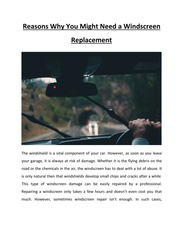Reasons Why You Might Need a Windscreen Replacement