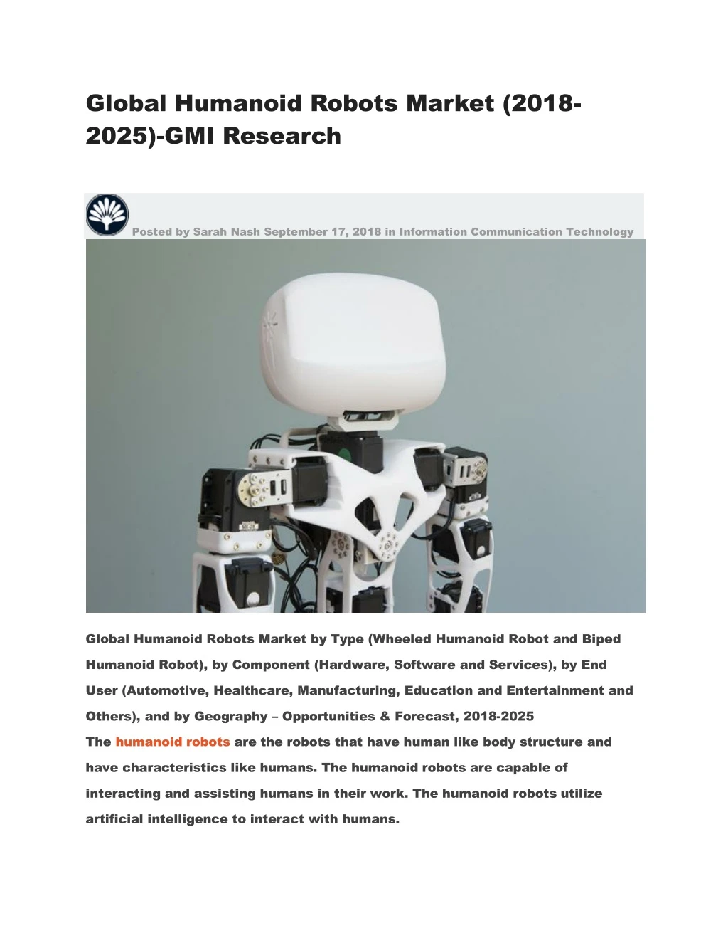 global humanoid robots market 2018 2025