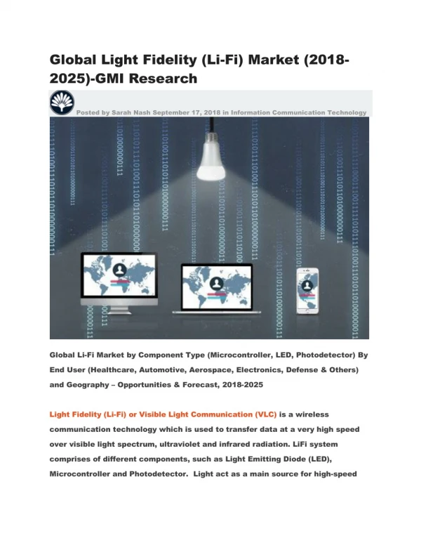 Global Light Fidelity (Li-Fi) Market (2018-2025)-GMI Research