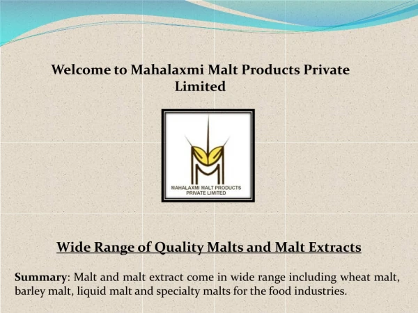 Malt extract liquid in India, Malt Based Food