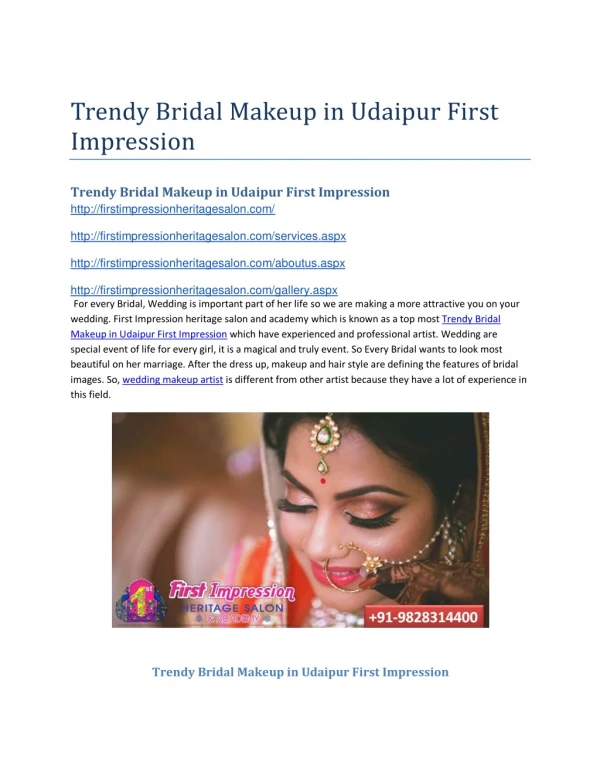 Trendy Bridal Makeup in Udaipur First Impression