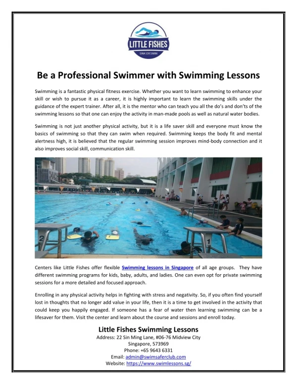 Be a Professional Swimmer with Swimming Lessons