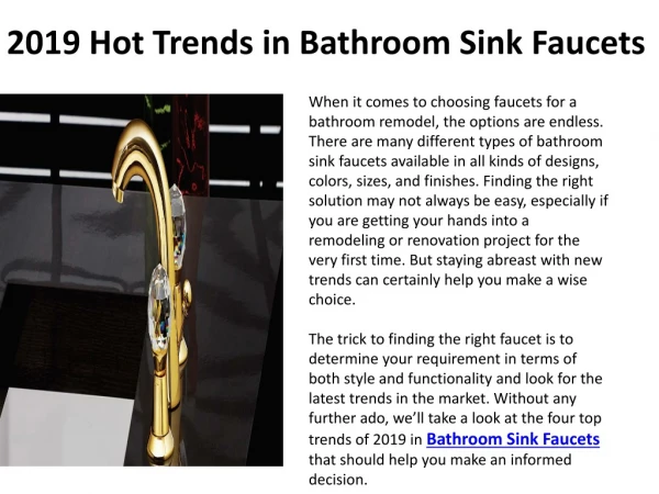 2019 Hot Trends in Bathroom Sink Faucets