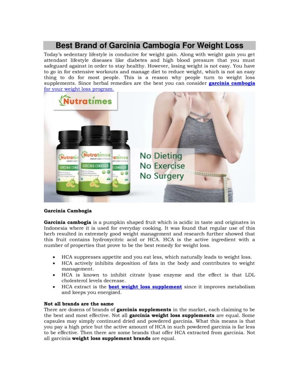 The best Garcinia Cambogia brand in India