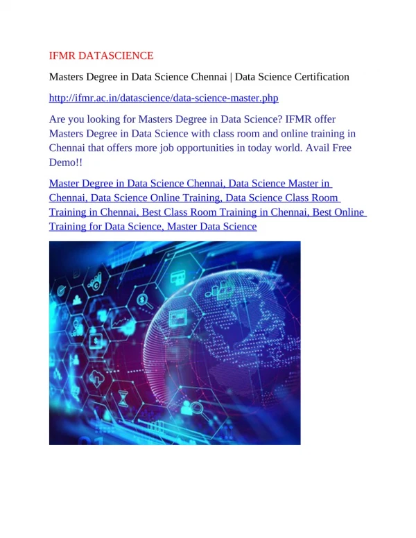 Masters Degree in Data Science Chennai | Data Science Certification