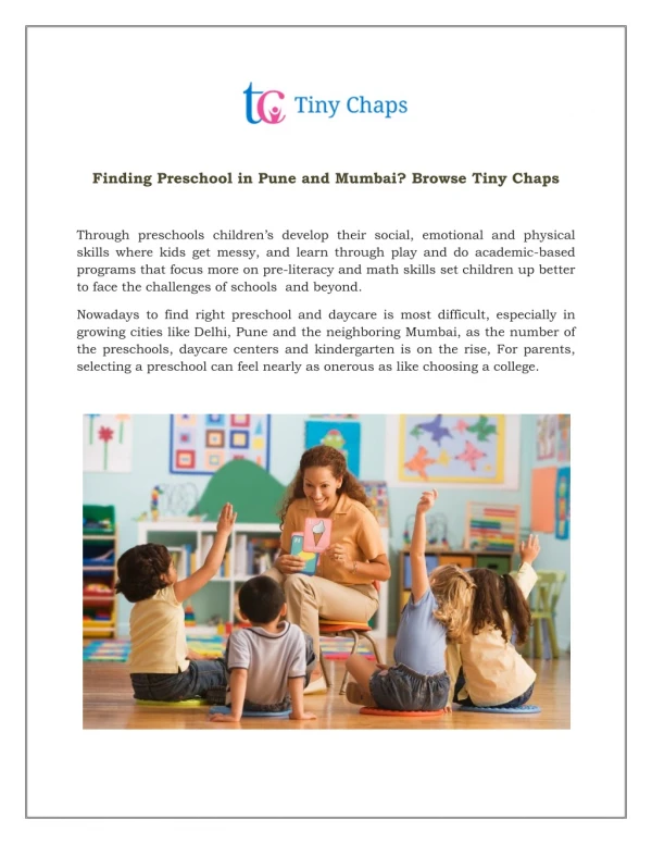 Finding Preschool in Pune and Mumbai? Browse Tiny Chaps