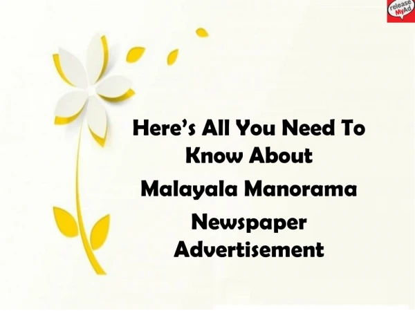 Get started your Malayala Manorama newspaper advertisement with releaseMyAd
