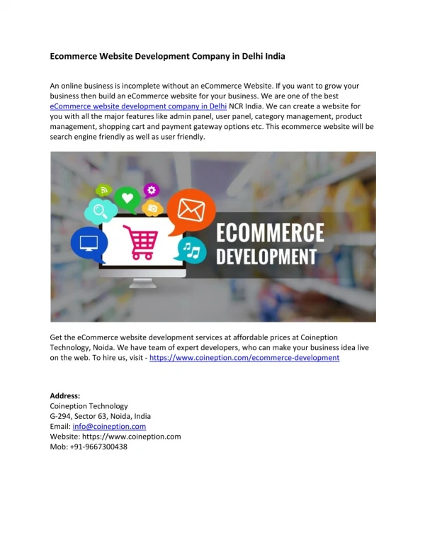 Ecommerce Website Development Company in Delhi India