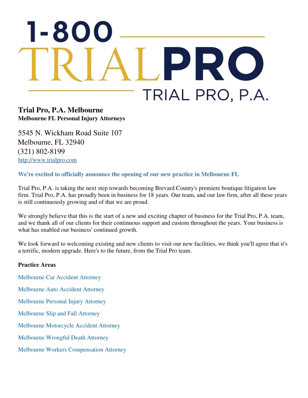 trial pro p a melbourne melbourne fl personal
