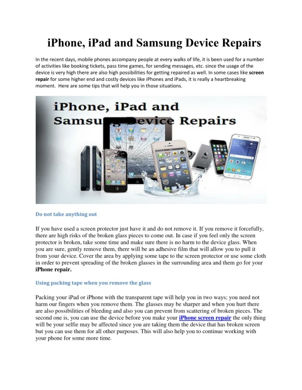 I phone, ipad and samsung device repairs