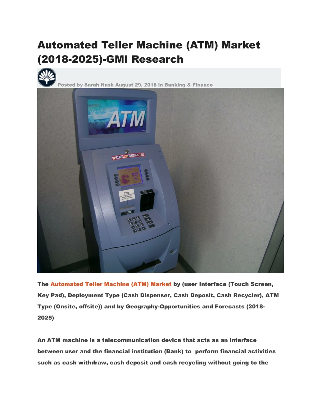 automated teller machine atm market 2018 2025