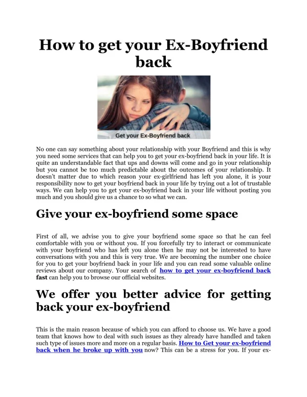 How to get your ex boyfriend back fast