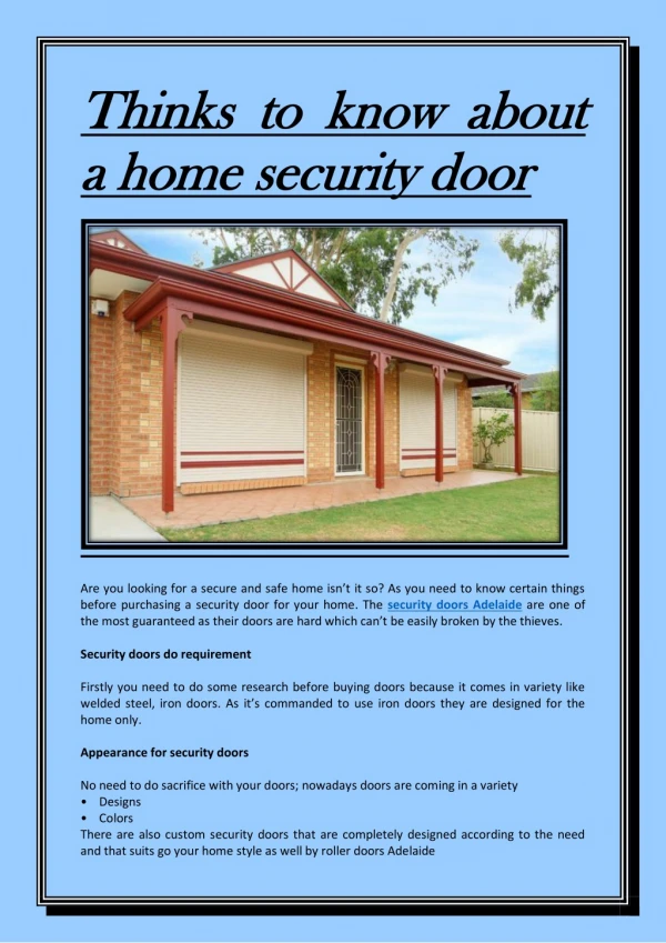 Thinks to know about a home security door