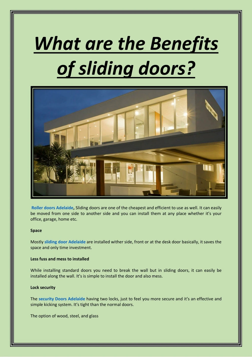 what are the benefits of sliding doors