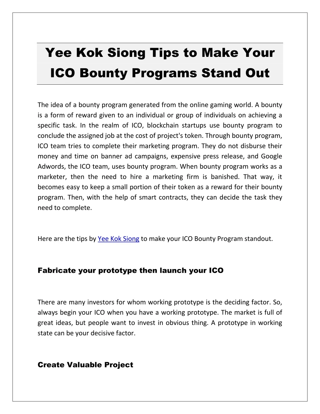 yee kok siong tips to make your ico bounty