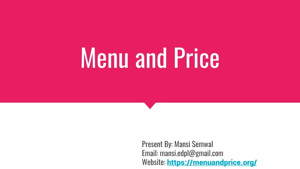 menu and price