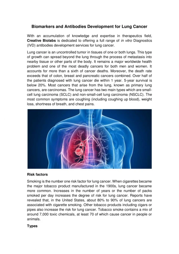 Biomarkers and Antibodies Development for Lung Cancer