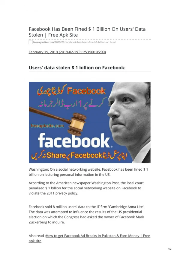 Facebook Has Been Fined 1 Billion On Users Data Stolen Free Apk Site