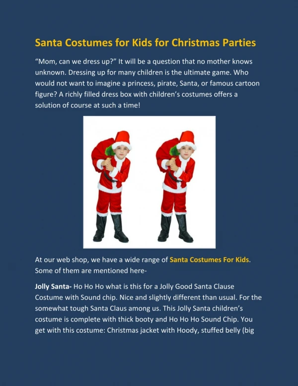 Santa Costumes for Kids for Christmas Parties