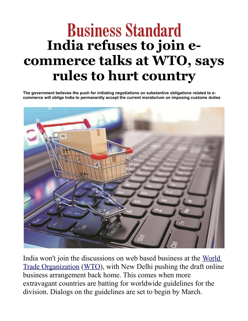 india refuses to join e commerce talks