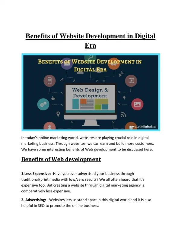 Benefits of Website Development in Digital Era
