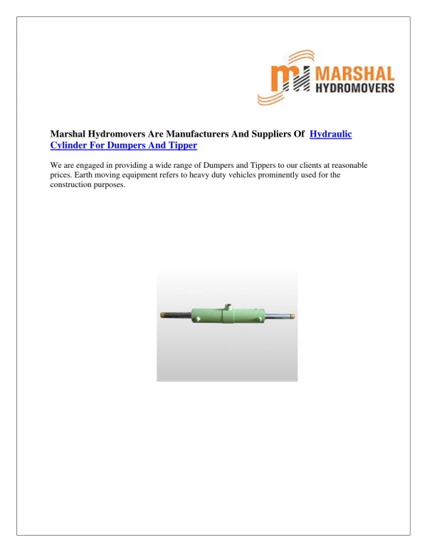 Hydraulic Cylinder For Dumpers And Tipper | Marshal Haydromovers