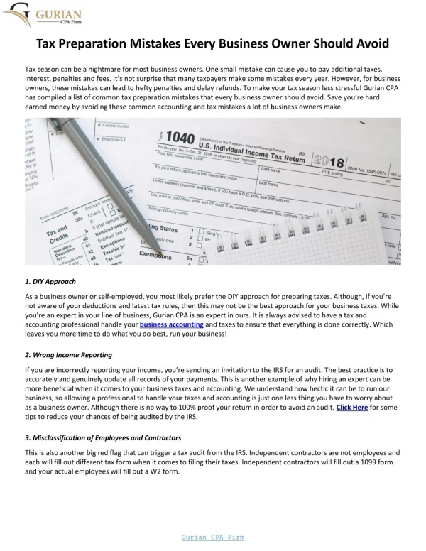 Tax Preparation Mistakes Every Business Owner Should Avoid